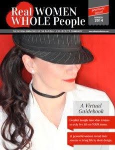 Cover of a digital magazine. Red background with profile image of a woman with a hat, white blouse, and black choker.